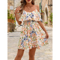 Aliexpress cross-border new women's fashion ruffle neck floral print a-line skirt
