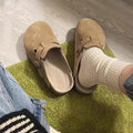 New platform birkenstock-style slides for women - spring retro slip-on closed-toe mules with hidden wedge heel
