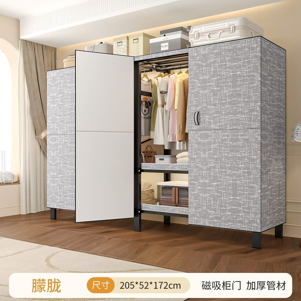 Easy-to-assemble, foldable wardrobe for bedrooms, ideal for home use or rental properties. dustproof, moisture-proof, with reinforced construction, fully sealed, and mildew-resistant. features a convenient swing-out door