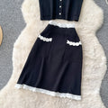 French chic lace trim sleeveless tank top & high-waisted midi skirt set -  summer collection - elegant knit two-piece