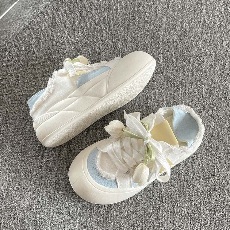 Two-way slip-on chunky sole canvas sneakers for women, 2026 new spring and autumn style, student white sneakers, bread shoes for women