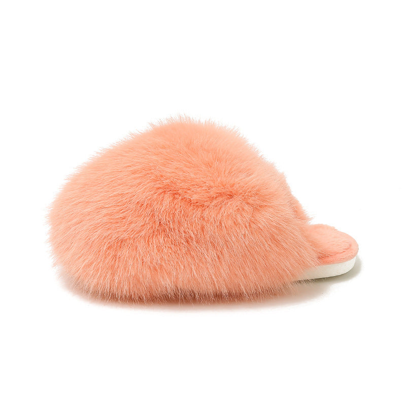 plus sizepure color fluffy large fur slippers soft bottom winter toe-cap home heattech multi-color cotton slippers