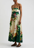 cross-border  women's new elegant high-waisted cotton linen printed camisole casual fashion dress