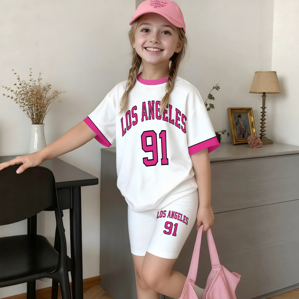Wholesale girls' clothing: versatile t-shirt and shorts set - casual two-piece outfit, ready stock, direct supply