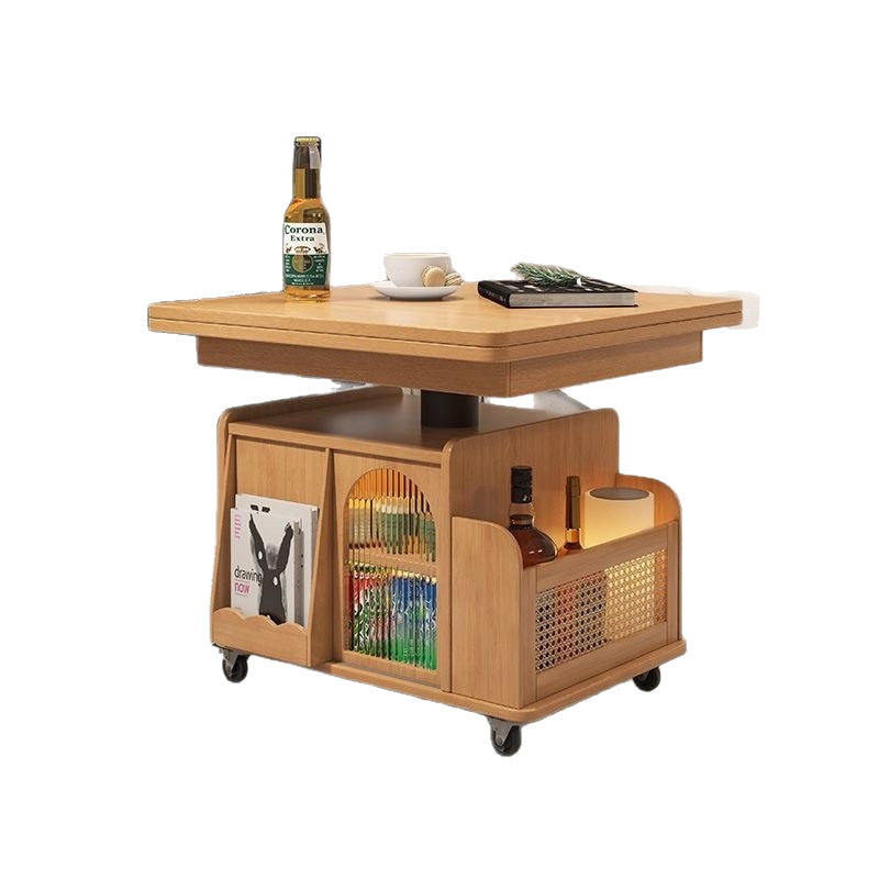 Solid wood modern adjustable height coffee table mobile cart folding dining table dual-purpose tea table multifunctional living room sofa side table