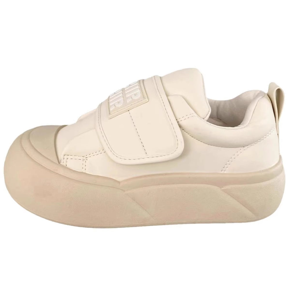 Creamy white chunky sole sneakers - women's adorable & chic autumn new arrivals - unique velcro closure, round toe, bread-shaped shoes, student canvas sneakers