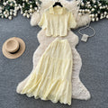 Vacation style pink cut outlacetwo-piece set women's summer short-sleeved intellectual high waistslimming lookwork clothingelegantsuit