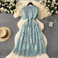 Retroelegance heavy industry cut out crochet water soluble lacedress women's french waist slimming look short sleeve dress long skirt
