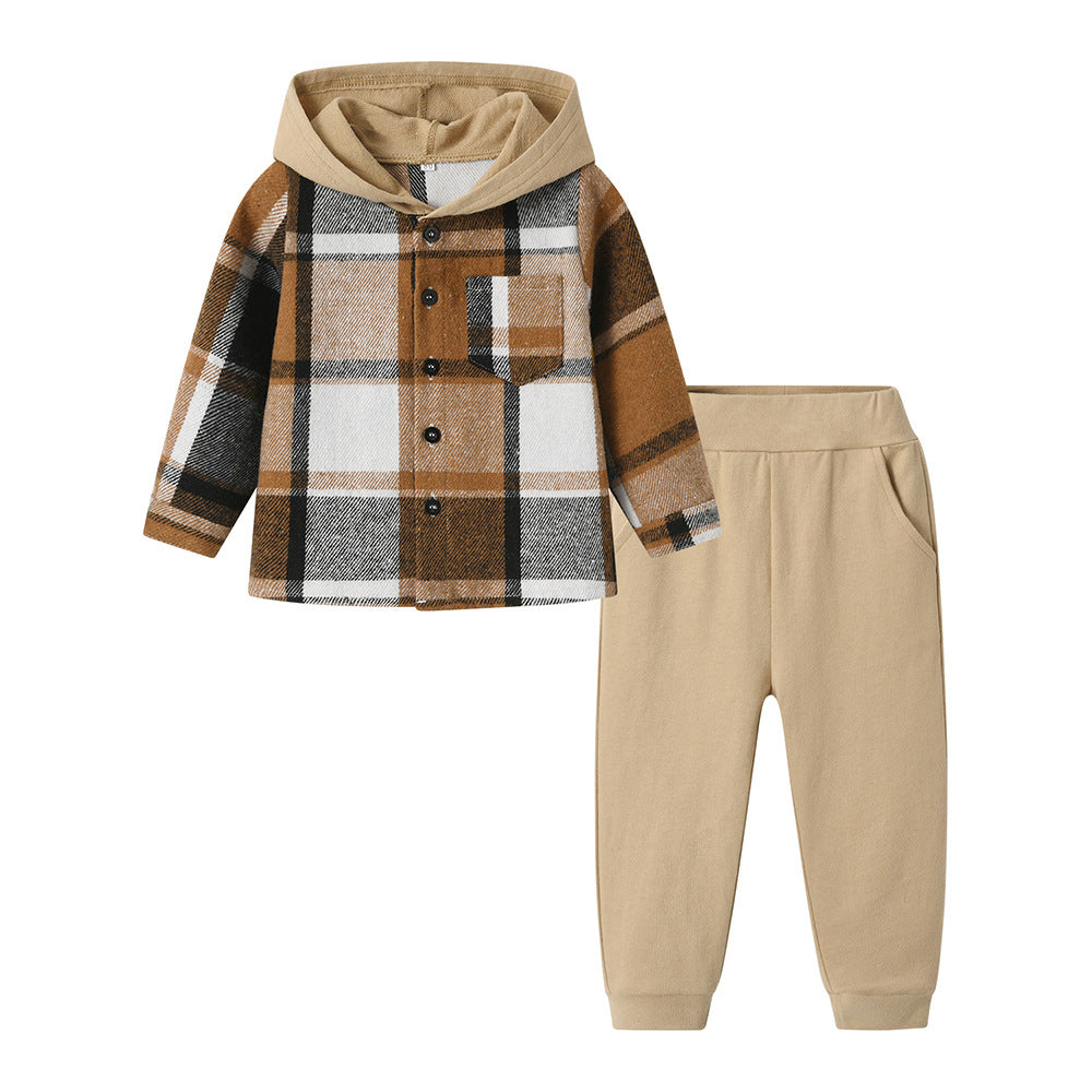 Boys' plaid shirt long sleeve lightweight hooded jacket spring/autumn new oem custom kids' shirt casual cardigan