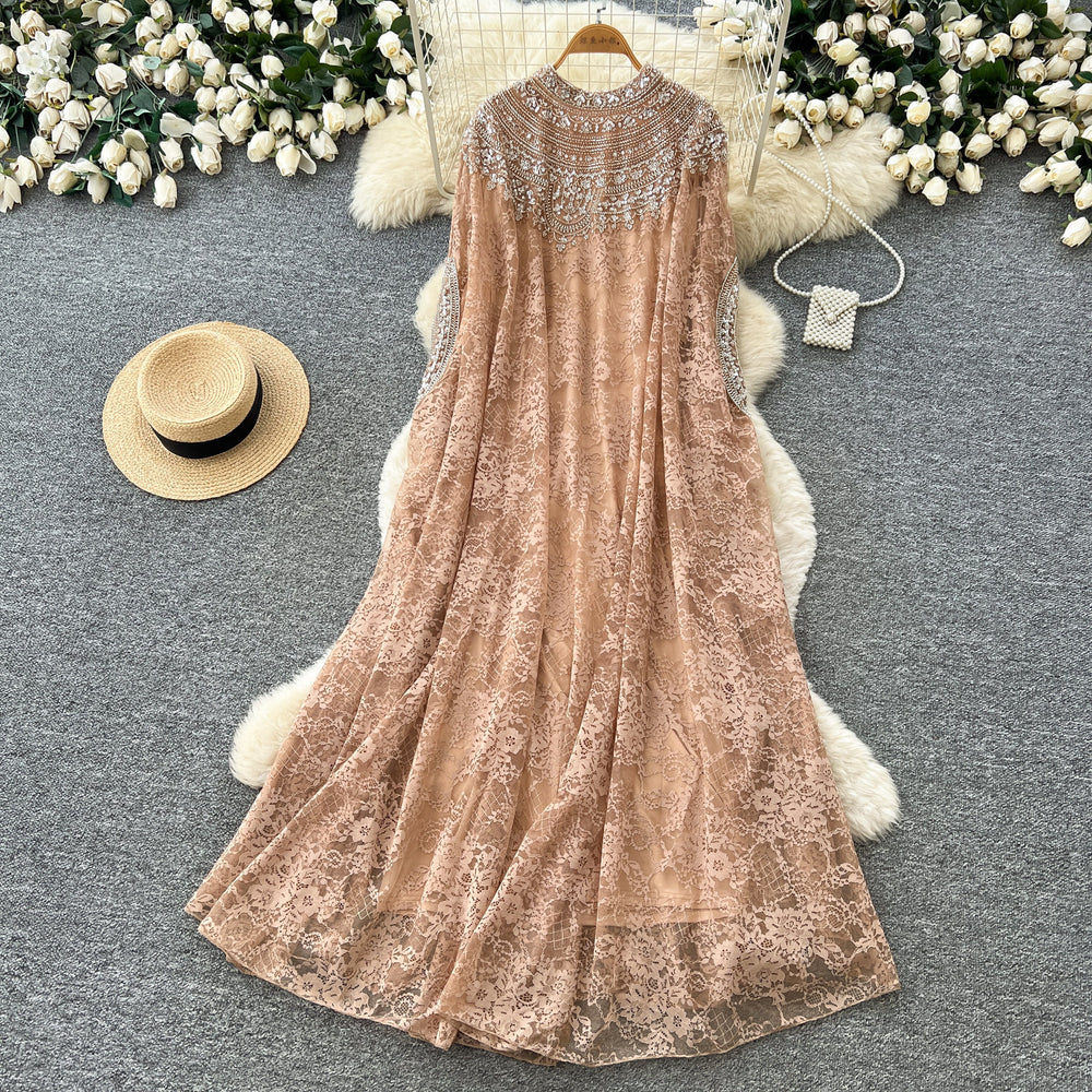 Classy sense outer wear heavy work embroidered beads sequinlacedress women's autum light mature style elegant large version skirt blouse skirt