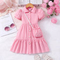 Girls' dress, solid color dress with pearl sleeves + pearl crossbody bag