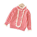 Girls' knitted sweater two-piece set -  autumn/winter houndstooth pattern - little girl's cardigan and sweater for toddlers and young children