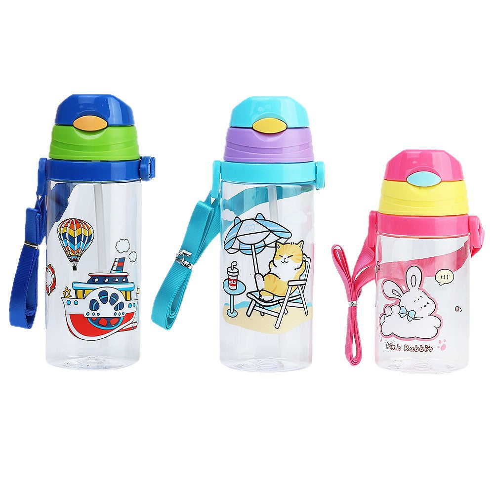 Factory customized cute cartoon kids straw cup cross-border plastic water bottle portable outdoor water bottle kindergarten cup
