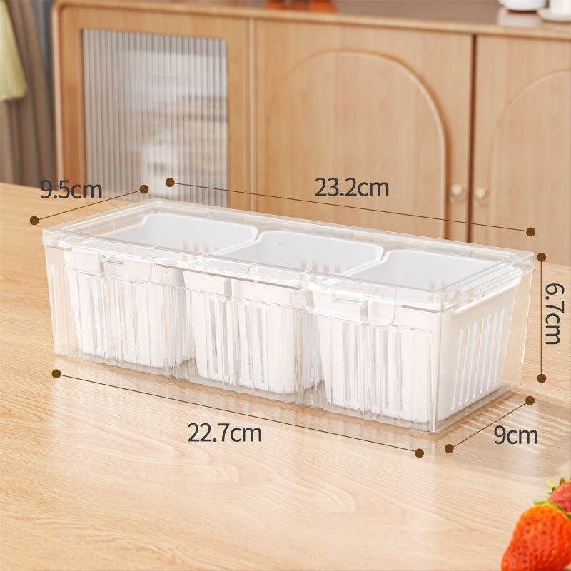 Kitchen onion, ginger and garlic storage box, fruit and vegetable freezer, double-layer drain box, refrigerator side dish refrigeration, transparent crisper box