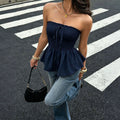 american hot girl style tube toptops women's waist slimming lookruffles hem strapless vacation style vest