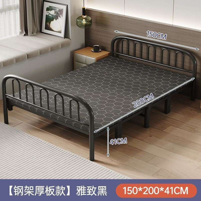 Foldable bed single bed portablefor home reinforced thickened iron frame dormitory double bed rental house simple small bed hard board