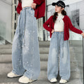 Girls' spring pants: denim & wide-leg styles - new  collection for older girls & teens - straight leg, rhinestone embellishments