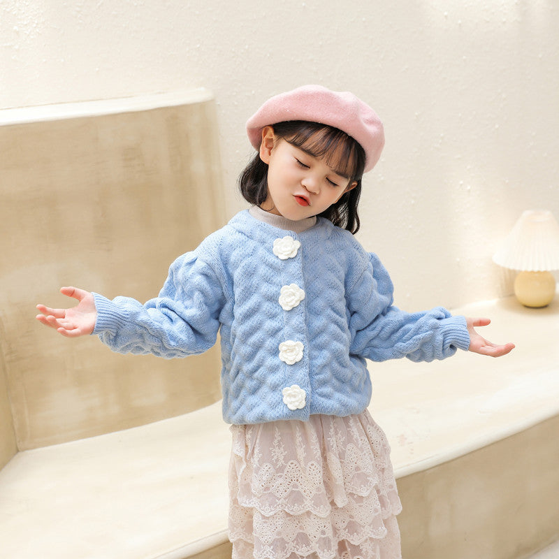 Girls' knit sweater cardigan -  collection - baby & toddler bubble sleeve knitwear