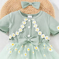 Baby girl party outfit cute ribbed knit patchwork mesh floral fake two-piece mesh romper dress with headband