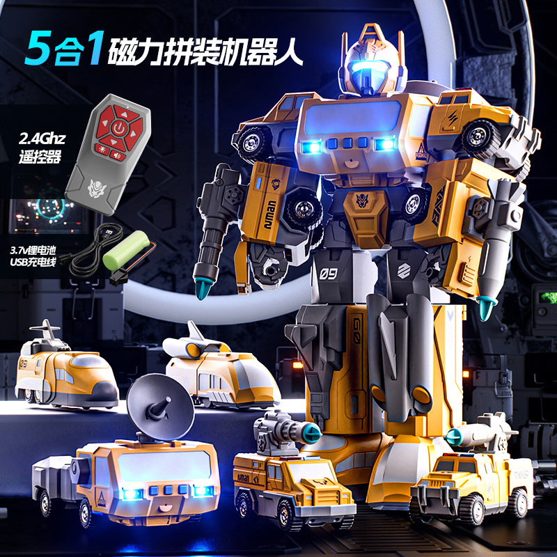 Guochao magnetic deformation robot assembly magnetic deformation autobot ejection cannon combined remote control toy gift