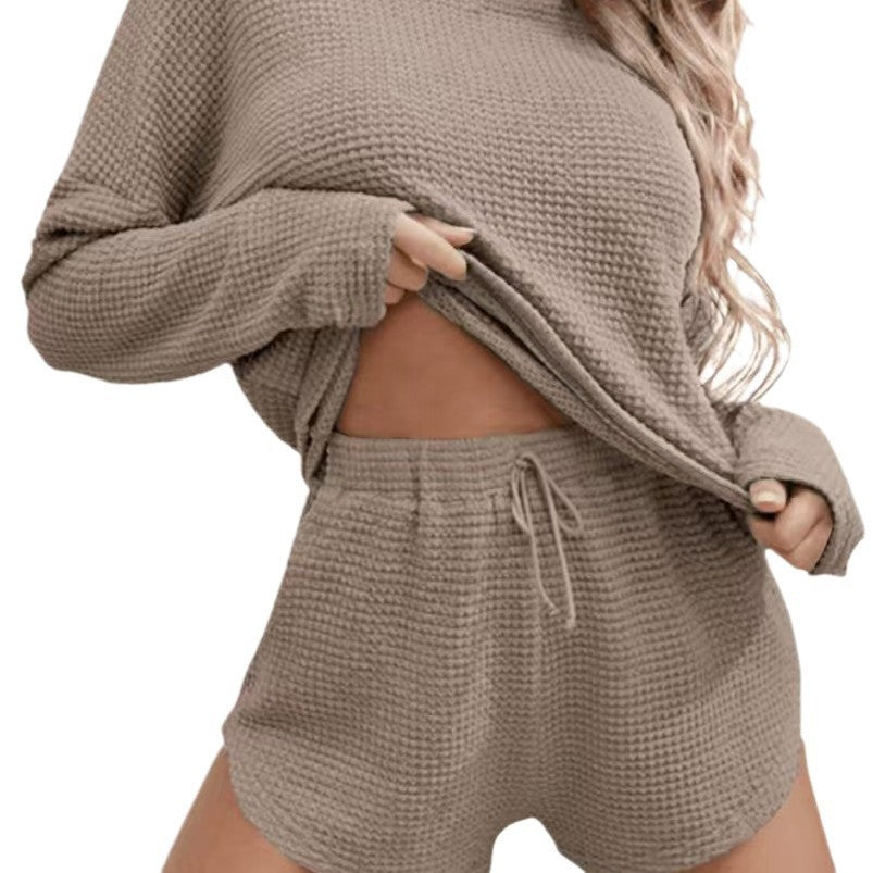 foreign trade european and american women's home clothes pure color round neck all year round home clothes casuallong sleeves drawstring mouth