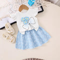 Children's clothingfashion children's clothing woolen flower off-white flying sleeve t-shirt + blue skirt girl