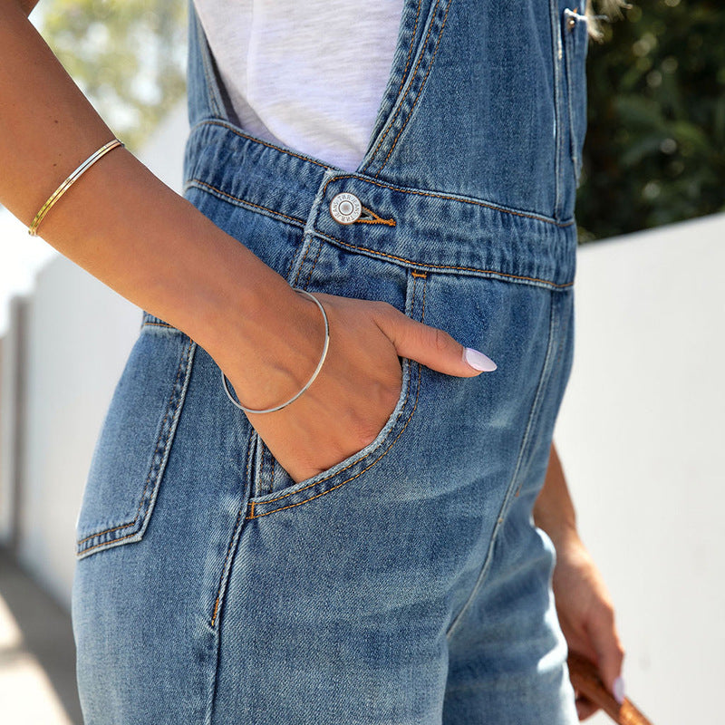 Amazon  hot selling jumpsuit women fashionnew arrivalelegantwork clothingfashion washed denim overalls