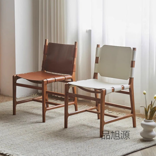 Retro solid wood dining chair restaurant cafe casual back chair medieval designer dining table chair saddle leather chair