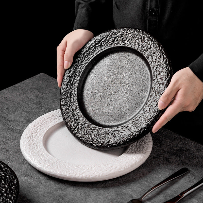 Minimalist rock texture western dinner plate - matte finish, creative restaurant & hotel steak plate, high-style home dinnerware