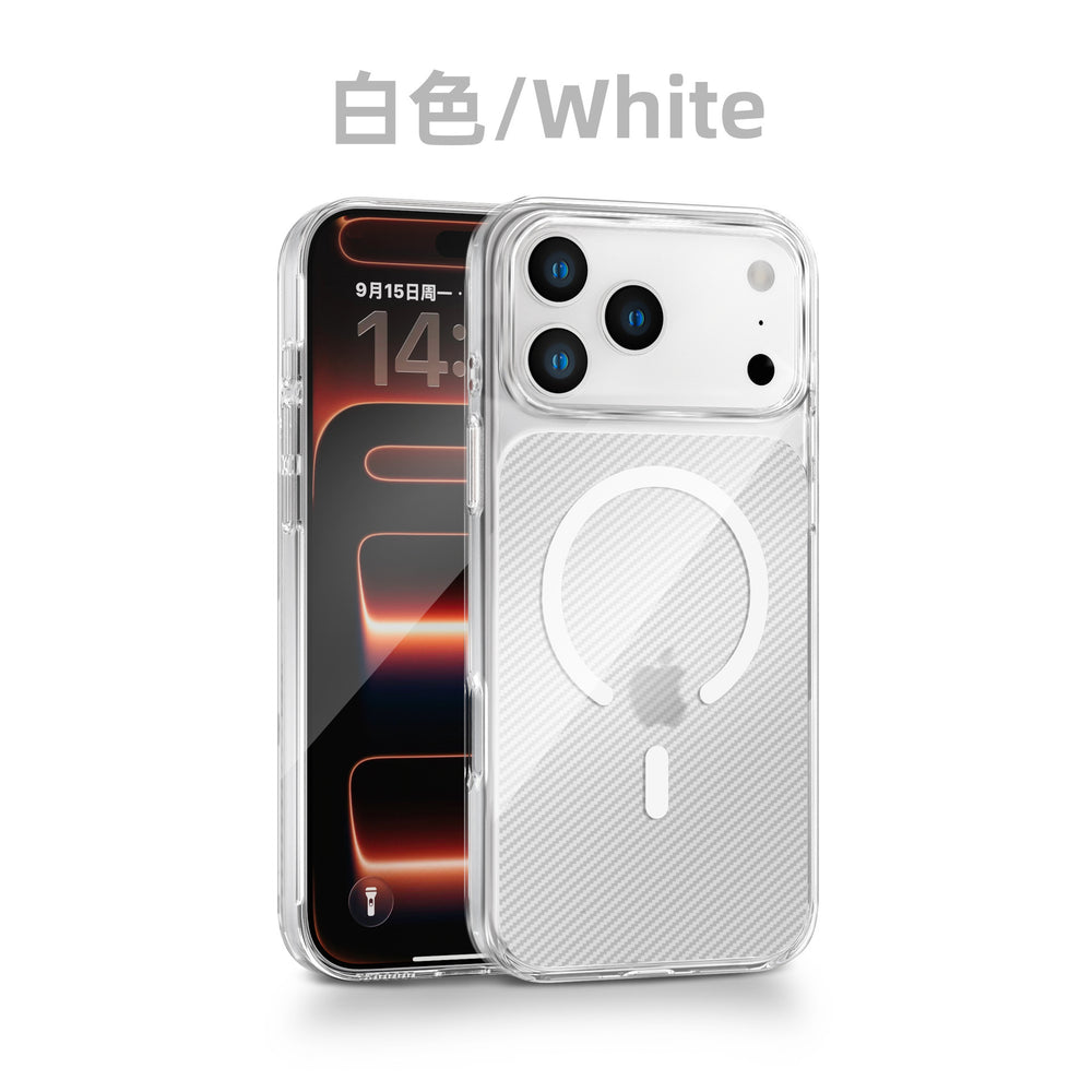 Suitable for iphone17pm magnetic transparent mobile phone case apple 17 all-inclusive pc carbon fiber texture magnetic mobile phone case