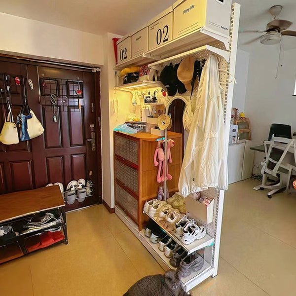 Cave plate shelf floor-to-ceiling vertical non-punching household multi-functional partition entrance storage shelf shoe rack