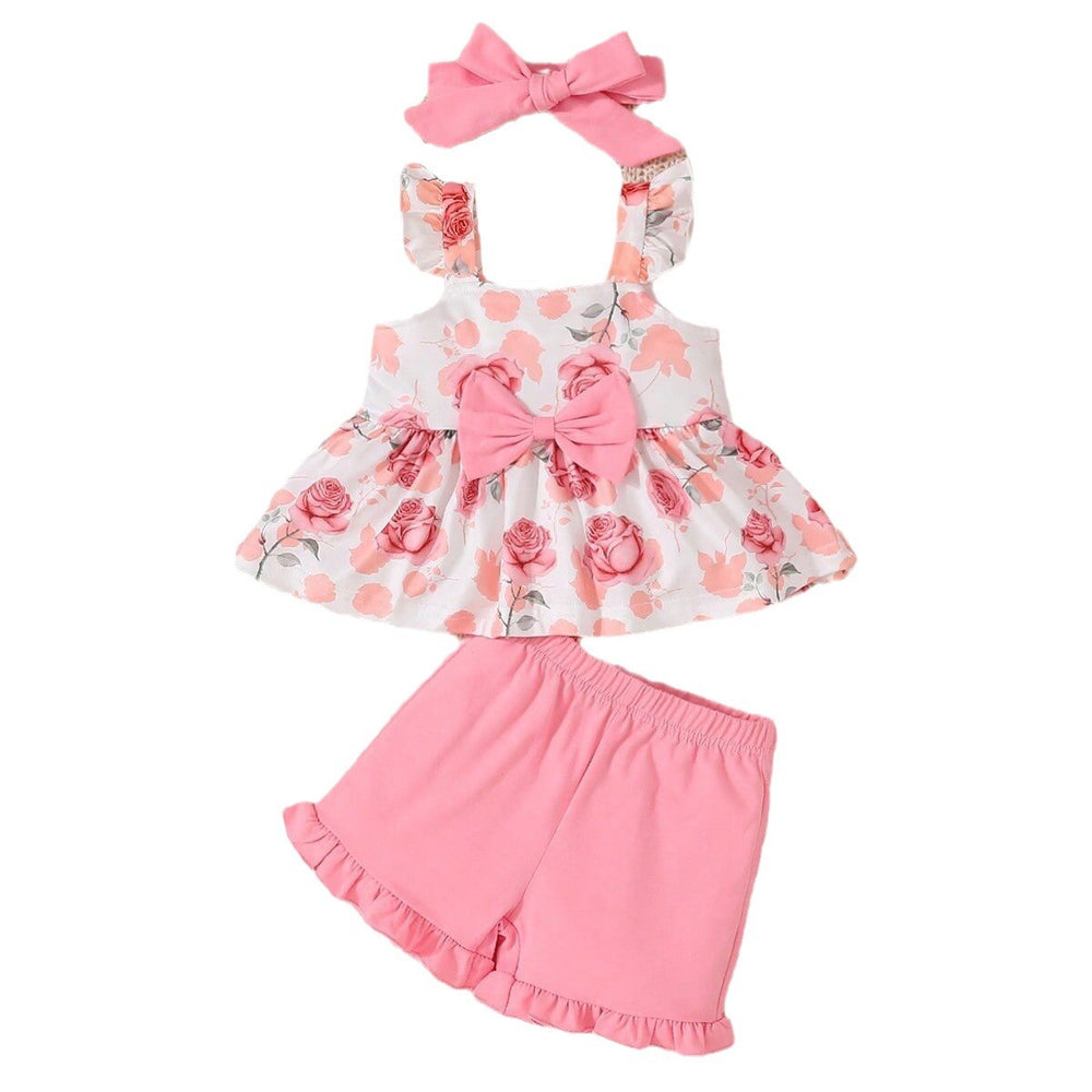 baby sling suit for baby girls 0-2 years old fashion flower sling cute cotton shorts three-piece set for summer