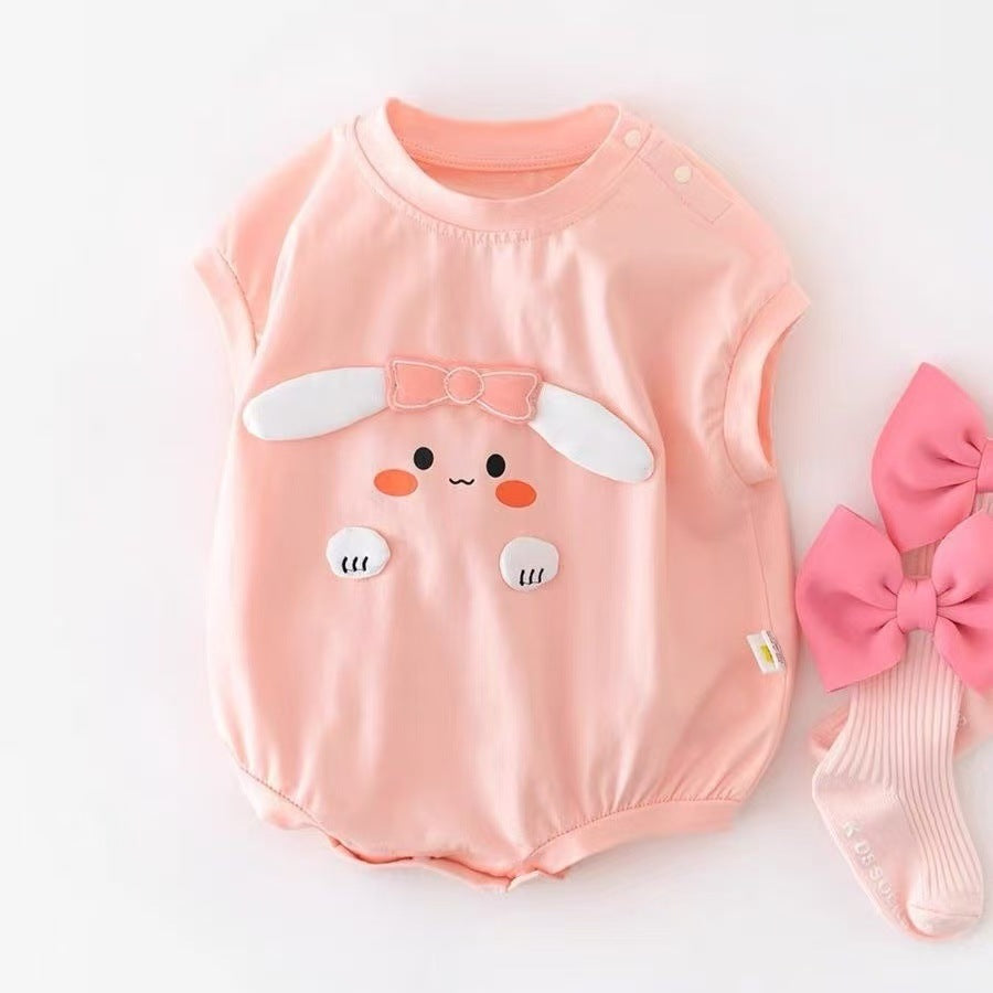Summer baby clothes for girls, lightweight cute bunny short-sleeve romper, newborn bodysuit, outing outfit