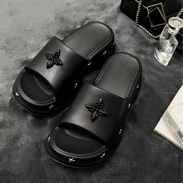 5cm height increasing slippers women's new y2k star beach shoes women's outwear summer beach sandals breathable slippers wholesale