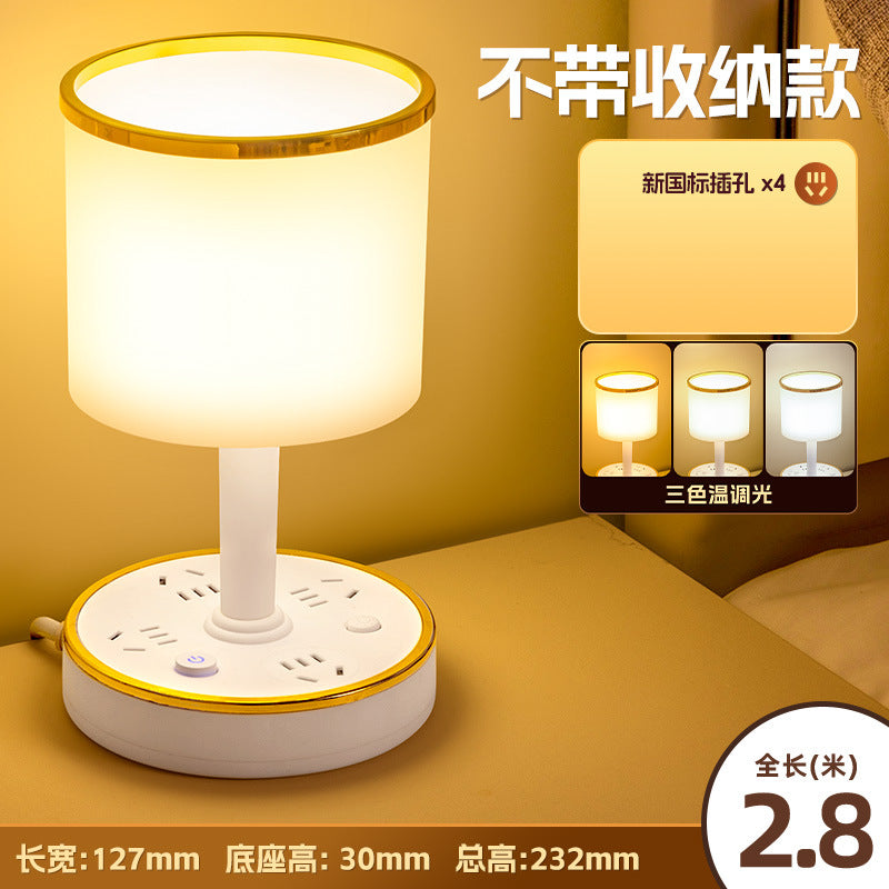 Integrated bedside lamp with cord management, socket, and led - multifunctional desktop plug-in usb light for dorms, bedrooms, and college students
