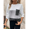 Shipped: women's color block long sleeve top - crew neck patchwork chest pocket autumn casual pullover