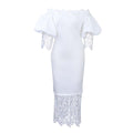 D247 cross-border new one-shoulder off-the-shoulder bodycon lace patchwork lantern sleeve european and american style formal dress - export dress