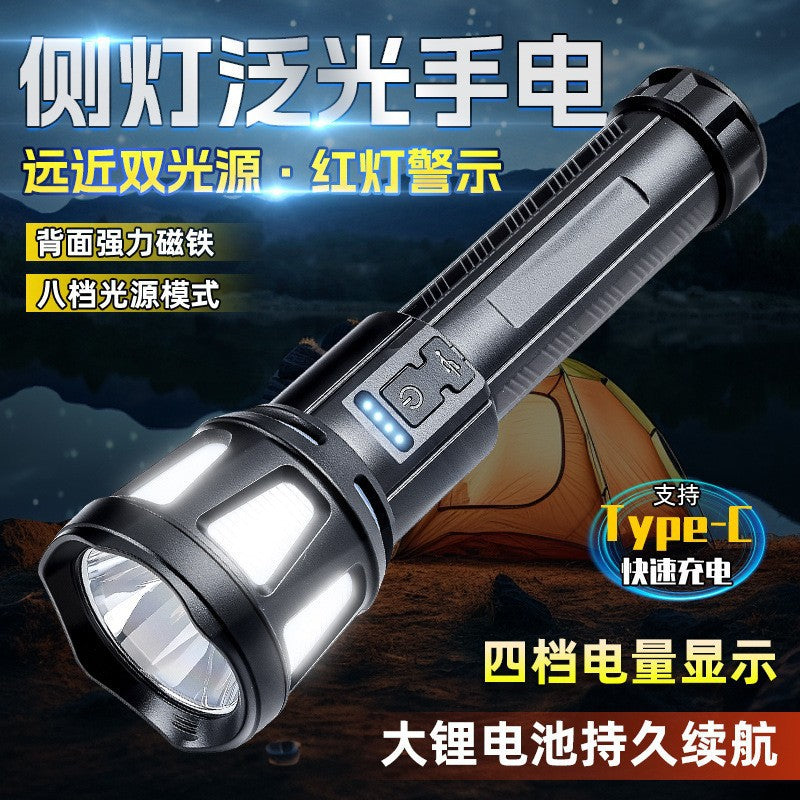 Cross-border new strong light flashlight USB charging long battery life power display outdoor searchlight magnetic auto repair light