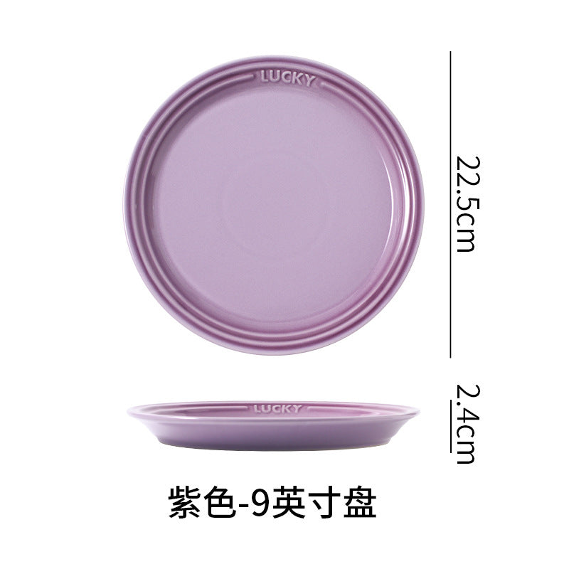 French-style matte ceramic plate, high-end aesthetic, cake plate, creative round fruit and dessert plate, steak plate, plating dish