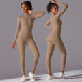 New arrival brushed nude long jumpsuit soft comfortable shapewear long sleeves yoga wear half-open zipper fitness wear