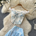 French sweet lace camisole and floral cake skirt two-piece set - women's summer slim-fit vacation outfit