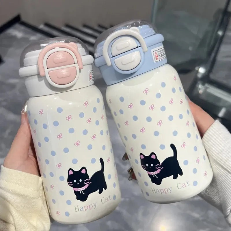 Dog-themed minimalist kids' thermos - 316 stainless steel, stylish design for girls, dual-drink straw, insulated, portable for students