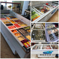 Fuxue island freezer commercial horizontal seafood display cabinet fresh refrigeration and freezing ordering bbq skewers freezer copper pipe