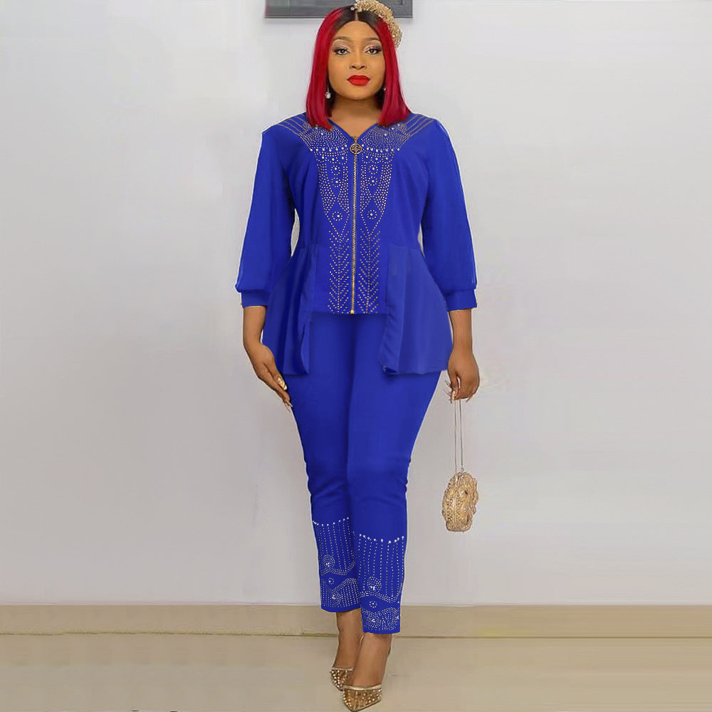 Aliexpress  style slim-fit office lady two-piece set: top and pants, european and american  foreign trade plus size women's clothing