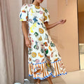 summer new women's clothing: cross-border european and american hot seller - elegant commute, sweet print, round neck, a-line maxi dress
