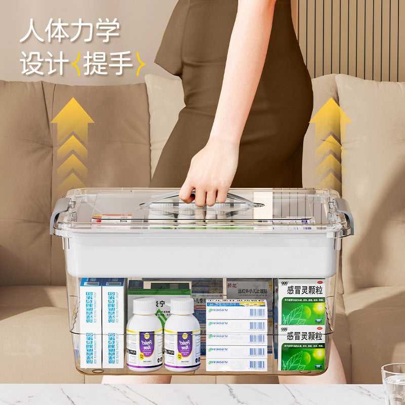Convenient portable pp transparent medicine cabinet, first aid drug classification storage box, multi-layer large-capacity transparent medicine cabinet
