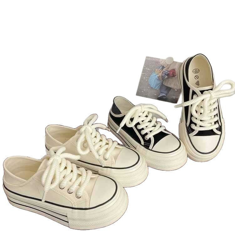帆布鞋厚底两穿女夏季薄款百搭复古懒人一脚蹬潮流小白鞋子独立站