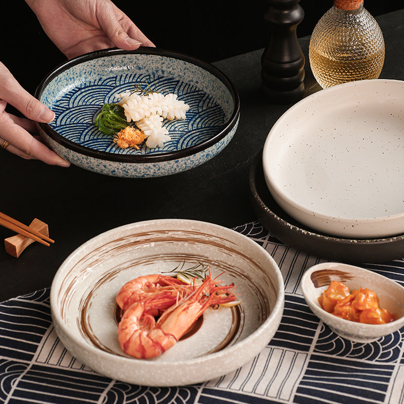 Japanese retro creative restaurant hotel rimmed ceramic western dinner plate deep plate steak plate classic stylish serving plate