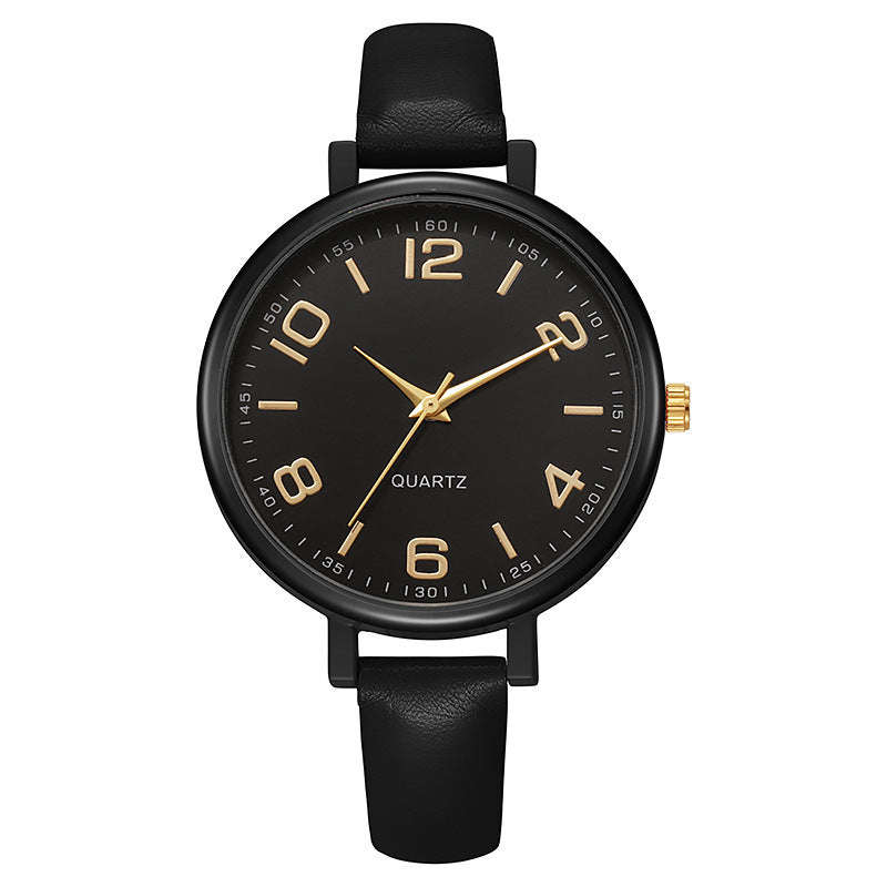 Vintage casual women's thin leather strap watch - elegant, classic, digital-inspired, niche style, student quartz wristwatch