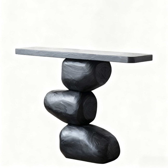 Wabi-sabi carbonized black flower corner stand folk style qhc store log sofa side table retro designer wooden pier wine display